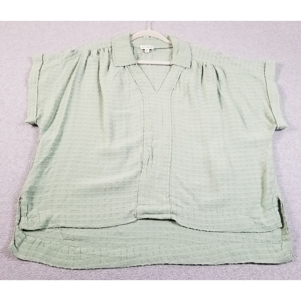 Wonderly Blouse Womens XL Green Textured See Through Short Sleeves High Low Top